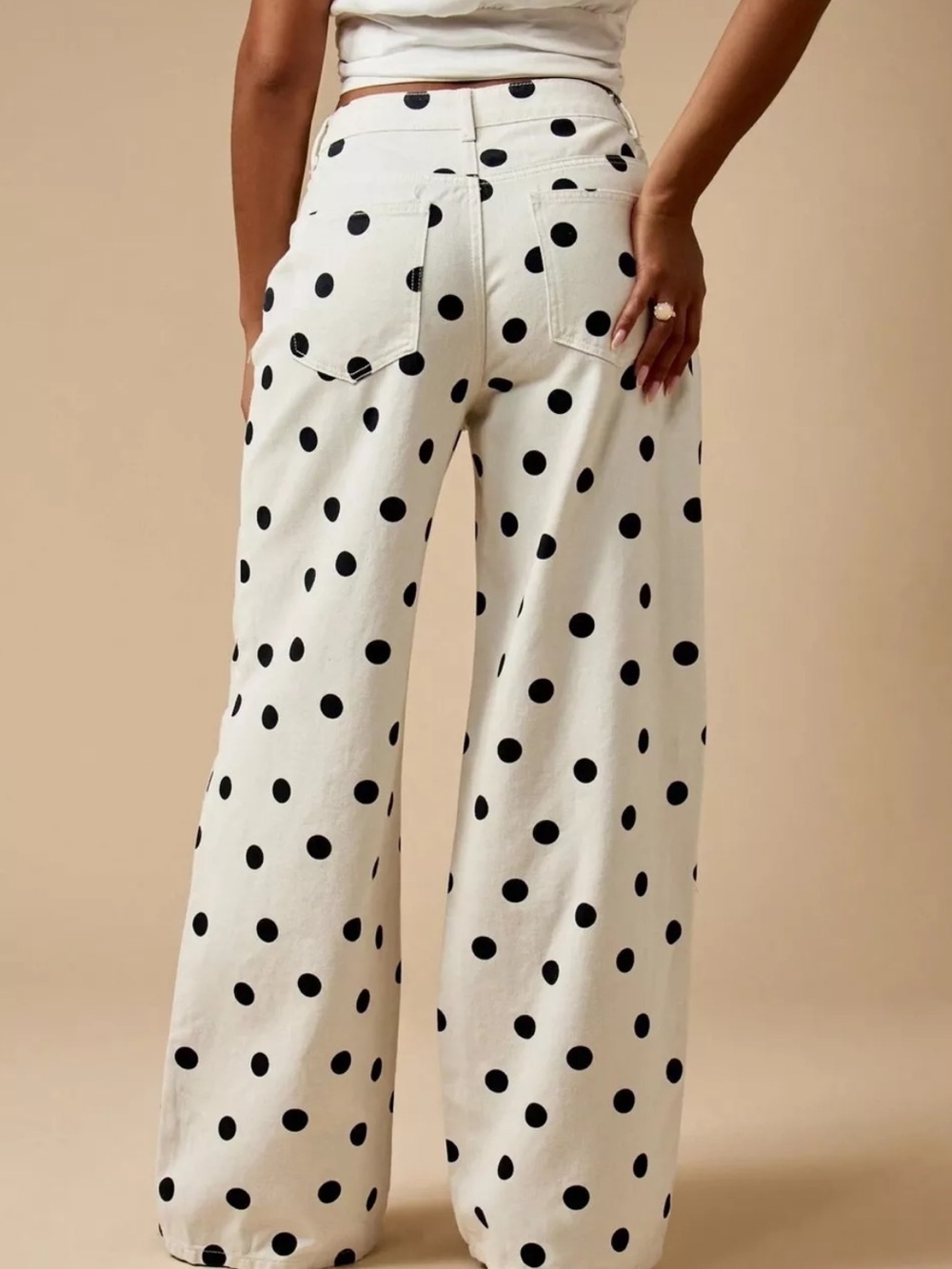 ⭐️ White & Black Polka Dot Wide Leg Pants - Picture 2 of 2